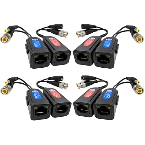 Igreeman 4 Pair Passive Video Balun BNC to RJ45 Adapter with Power, Ground Loop Isolated HD Analog Security Camera Ethernet Cable Transceiver, Cat5e/Cat6 Cable to BNC Converter - Compact Cover