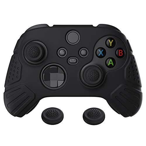 eXtremeRate PlayVital Guardian Edition Black Ergonomic Soft Anti-Slip Controller Silicone Case Cover for Xbox Series X/S, Rubber Protector Skins with Joystick Caps for Xbox Core Wireless Controller