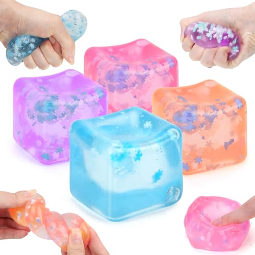 Gretex Ice Cube Fidget Toy for All Ages: 4 Pack Soft Cubes Sensory Fidget Ice Cube Stress Ball Squishy Cube Stress Relief Toys for Kids, Teens and Adults Party Favors, Birthday Gift for Kids Age 3+