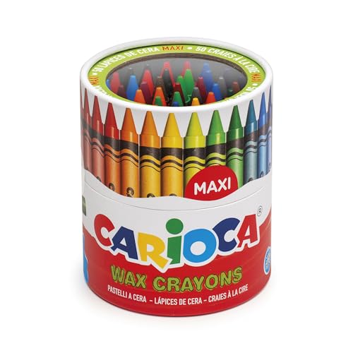 Carioca MAXI WAX | 42388 - Scatola Pastelli a Cera Maxi, Colori Assortiti, 50 pezzi, Multicolore