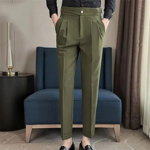 Mens Business Casual Suit Pants High Waist Straight Fit Office Trousers2