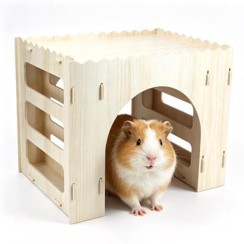 Amonk 16x12x12 Inch Large Wooden Hamster Hideout with Hay Feeder