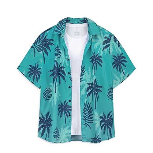 Generic Men's Green XL Hawaiian Shirt, Short Sleeve, Linen, Summer, Casual, XL