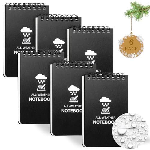 COIDEA 6 Pack Waterproof Notebook, 3 x 5 Pocket Notepad, Top-Spiral Weatherproof NotePad, All Weather Police Pocket Notebook Little Memo Steno Note Pads for Outdoor Office School Recording