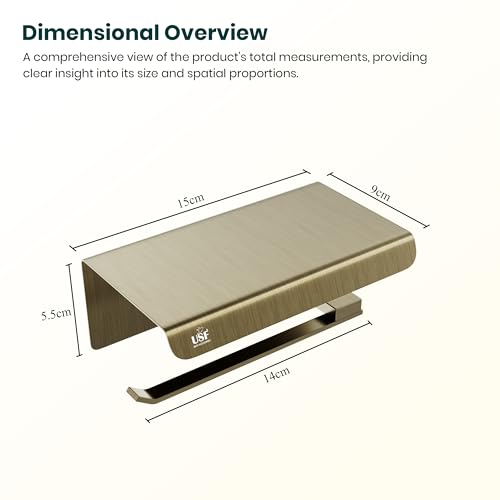 Image of USF Toilet Paper Holder for Bathroom | 304 Stainless Steel Tissue Paper Roll Holder | Bath Utilities | Square Wall Mounted Paper Holder for Restroom | Antique Finish | 3 Years Warranty