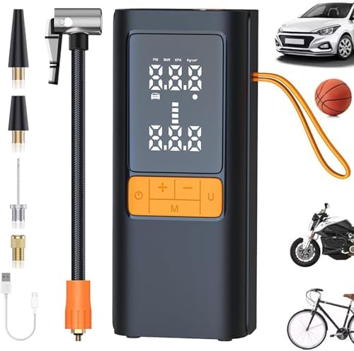 Digital Tire Inflator, Portable Air Compressor with LCD Display, Fast Inflation for Cars, Motorcycles, Bikes, Sports Balls, USB Rechargeable