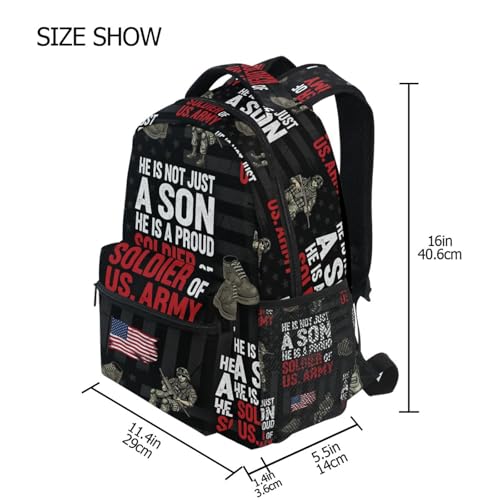 QUGRL Proud Soldier Of Us Army School Backpack for Girls Boys Veterans Day Large Bookbag Laptop Computer Bag Casual Hiking Travel Daypack Backpack Schoolbag for Teens College 16 Inch2