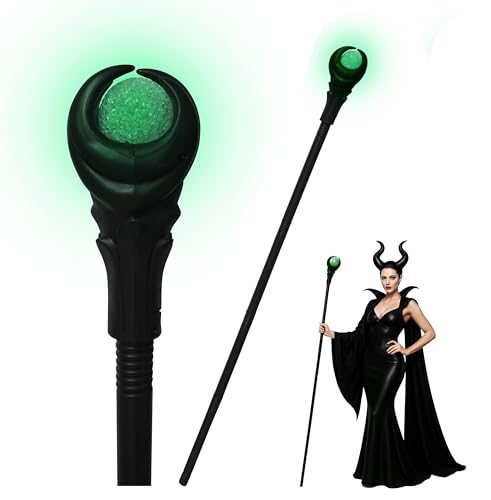 Nicky Bigs Novelties Light-Up Wizard Staff with Green Crystal Ball Orb Gothic Witch Warlock Costume Prop Halloween Cosplay Accessory for Adults