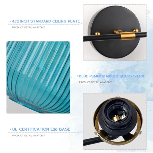 Image of Bathroom Mirror Vanity Light Fixture 2 Lights Blue Globe Shade Vintage Glass Wall Light fixtures Black Gold Bathroom Lights Modern Retro Wall Sconce for Above Kitchen Sink Bedroom