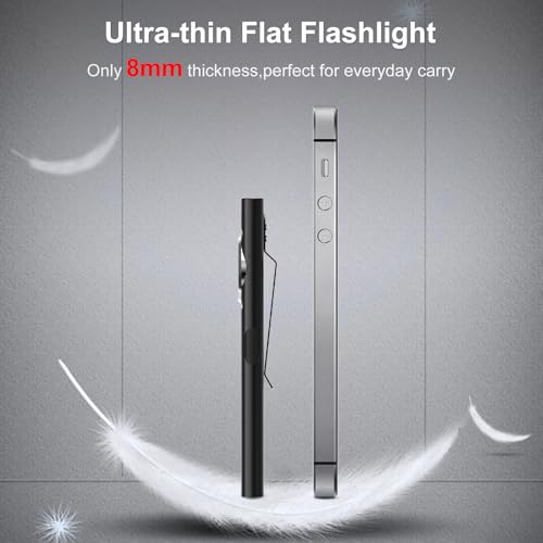 Image of klarus E5 Pocket Flashlight, Rechargeable EDC Flashlight, Super Slim 4.2x1x0.3inch, 600 Lumens, USB-C Port, IPX4, Dual Light Source with Magnetic Base, Hat & Clothes Clip - Black