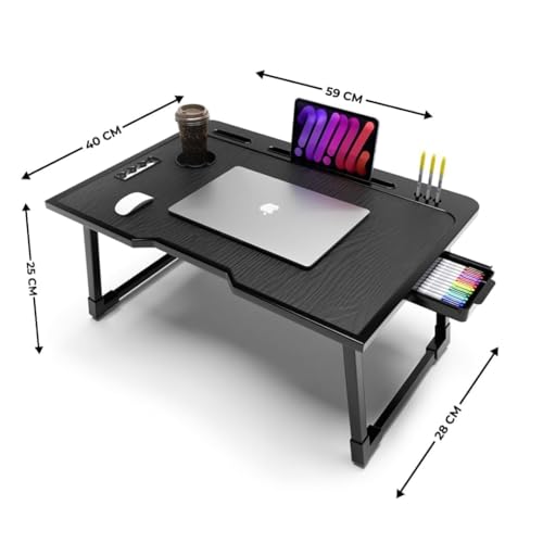 Image of Mini Laptop Table for Bed Foldable Wooden Smart Study Table with Drawer New Kids & Adults (US Black Mold COTED)