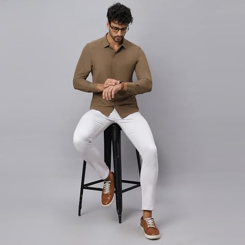 Image of HEKTOR Men's Hidden Button Shirt-Long Sleeve Bubble Check Shirt|Premium Nylon Blend, Regular Fit,Textured Smart