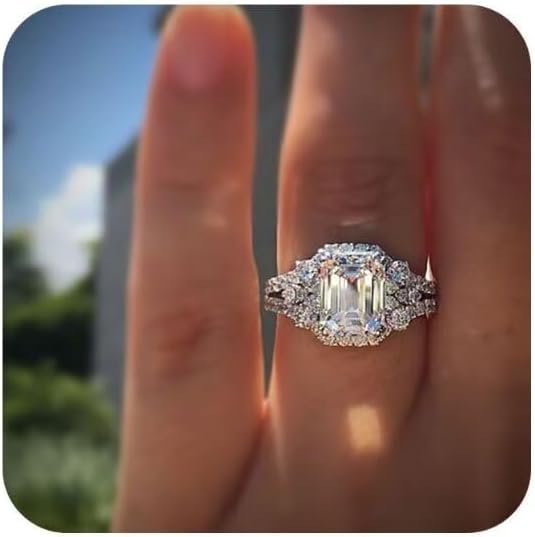 Duan New Princess Square Simulation Diamond Ring 925 Silver Elliptical Perfect Cutting 3ct CZ Engagement Rings Size 6-10