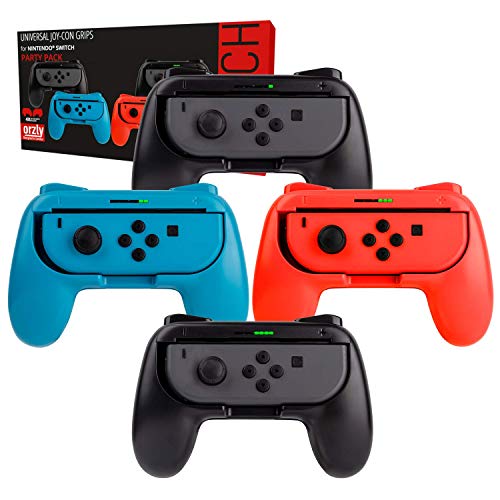 Orzly Grips (Poignées) Compatible avec Nintendo Switch Joy-Cons pour Plus De Confort - Quad Pack (2X Noir 1XRouge 1XBleu) Compatible Super Smash Bros Ultimate pour Nintendo Switch