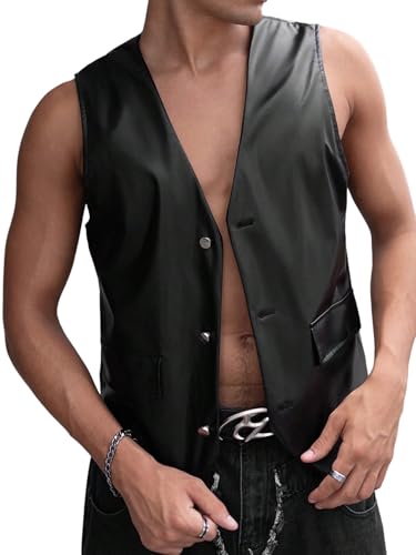 Gilet en cuir synthétique pour homme coupe ajustée gilet de loisirs