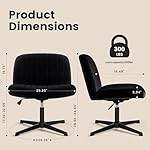 Criss Cross Chair, Velvet Armless Wide Office Chair no Wheels, Cross Legged Chair with Adjustable Height, Wide Seat, Desk Chair for Home, Office, Bedroom (Black) - Image 3