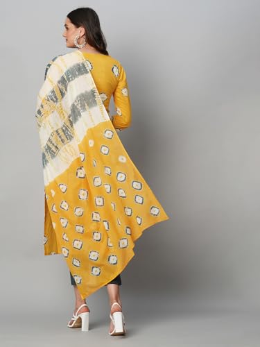 Image of GoSriKi Women's Cotton Blend Straight Printed Kurta with Pant & Dupatta