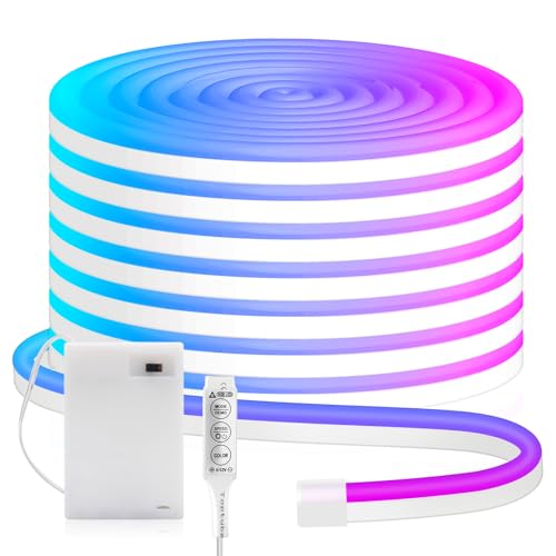 HEGEHE Striscia neon LED flessibili RGB impermeabili Dimmerabile 5V [0.5m]-Con telecomando a 3 tasti-Alimentazione a batteria,decorazioni per Natale feste compleanni matrimoni[Batterie non incluse]