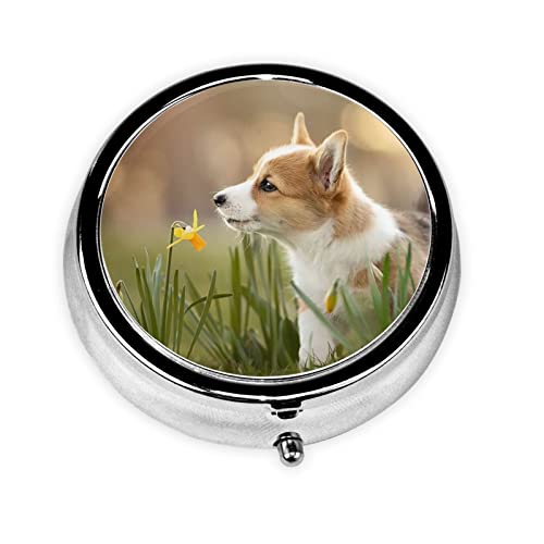 ウェールズのコーギー 犬 動物柄 ピルケース 薬ケース 丸型 3段分割 円形 薬入れ 錠剤ケース 習慣薬箱 サプリメントケース サプリケース 軽量 耐久性 飲み忘れ防止 携帯型 コンパクト