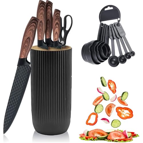 Image of Professional Piece Kitchen Knife Set - High Carbon Stainless Steel Chef, Utility & Santoku Knives with Ergonomic Blue Handles Knife (Black, 6 piece)