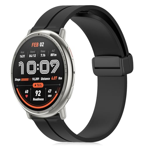 [RoSoki] 20 mm �o���h Amazfit Active 2 �Ή� �V���R���� �}�O�l�b�g�t�� �X�|�[�c�o���h �ւ��X�g���b�v �����x���g �_�炩�� �����ȒP �j�����p �i�u���b�N�j