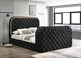 Bed Frame with Fireplace and TV Lift - Velvet Upholstered Sleigh Bed Frame with LED Light and Speaker, Luxury Bed Frame with Button Tufted Headboard & Footboard, Box Spring Not Required (Queen)