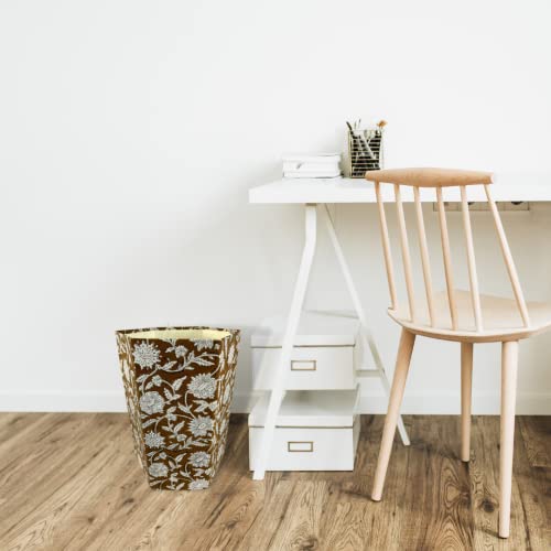 Waste Basket | Decorative Small Waste Basket | Cute Bedroom Trash Can | Office Trash Can (Tan & White) #TOP5