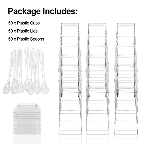 Easercy 50 Pack 3 Oz Square Mini Dessert Cups With Lids And Spoons Clear Dessert Shooter Cups With Spoons Parfait Cups With Lids Appetizer Cups For Party Small Plastic Dessert Cups For Pudding #TOP2