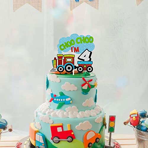 4Th Birthday Cake Topper, Choo Choo I'm 4 Train Theme Kids Birthday Glitter Party Decoration Supplies  #TOP2