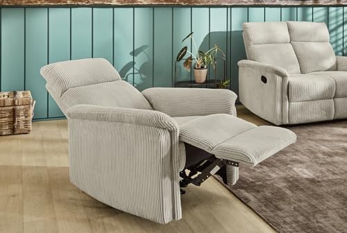 Stilvoller Fernsehsessel mit Federkernpolsterung und Wellenunterfederung B78/T93/H100 cm, verstellbarer TV-Sessel durch praktische halbautomatische Relaxfunktion, Bezug Cord in Beige / 15504 – Bild 6