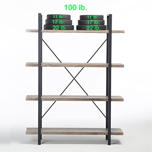 Hsh 4-Shelf Vintage Industrial Bookshelf, Rustic Gray Wood And Metal 4 Tier Bookcase, Open Wide Etagere Book Shelf For Home Office Livingroom Bedroom Dispaly, Light Grey Oak #TOP5