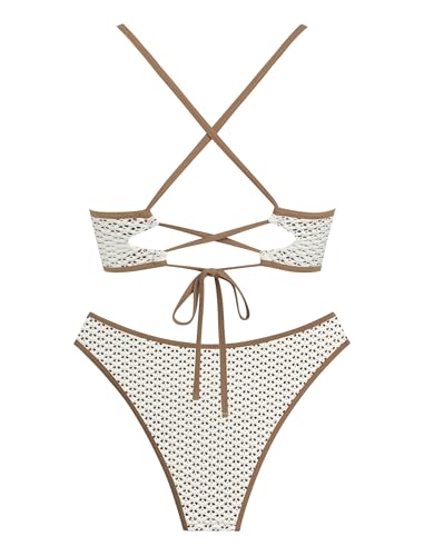 Image of ZAFUL O Ring Bikini Sets for Women Lace Up Swimsuits High Cut Swimwear Contrast Stripe 2 Piece Bathing Suits