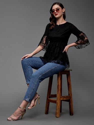 Image of Miss Chase Women's Relaxed Fit Regular Lace Top