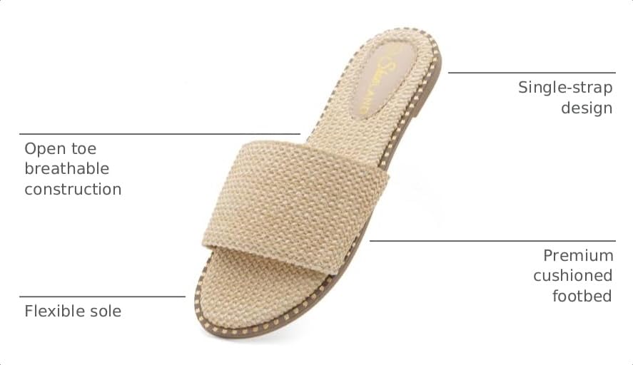 Image of Shoe Land Flat Sandals for Women - Slip-On Slides with Cushioned Footbed | Comfortable Dressy & Casual Open Toe Summer Sandals for Beach, Travel & Everyday Wear