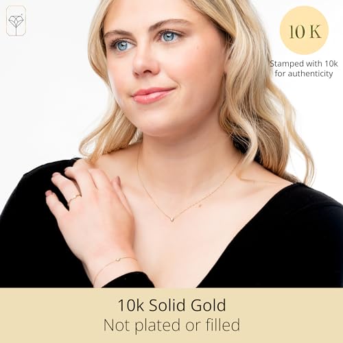 MAX + STONE 10K Yellow Gold Diamond Bracelet or Pendant for Women | Hypoallergenic Bezel Labgrown Small Diamonds Necklace or Bracelet | Adjustable Chains: Bracelets (7.5"-9.5") or Necklaces (16"-18")3