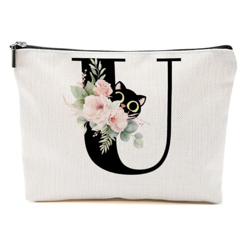 CFGBFDGH Cute Cat Initial Makeup Bag, Personalized Skin Care Bag, Letter U