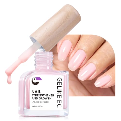 Gelike ec Endurecedor de Uñas Crecimiento Rellenador de Uñas: Reparador para uñas finas dañadas y quebradizas Rellenador de surcos rosa