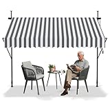 Aufun Klemmmarkise mit Handkurbel Balkon 200 x 120 cm Grau und weiß Streifen Balkonmarkise ohne Bohren Markise Sonnenschutz aus Polyester UV-Beständig und Höhenverstellbar, Terrassenüberdachung