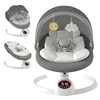 Babywippe Elektrisch Neugeborene bis 9 kg, Klappbar Bluetooth Babyschaukel Elektrisch mit 5 Schwinggeschwindigkeiten, 3-stufigem Timer und Fernbedienung, Tragbar Leicht Wippe Baby Elektronisch (Grau)