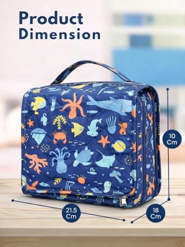 Image of Foldable Travel Kit | Multipurpose All-in-One Compact, Foldable, Durable, Lightweight, Waterproof, Bag | Travel Friendly Pouch Ideal for Diaper, Medicines & Toiletry (Sea & Ocean Print)