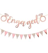 Engagement Banners Hen Party Decoration Set, 2 Pcs Hen Night Rose Gold Foiled Engaged Bunting Ban...