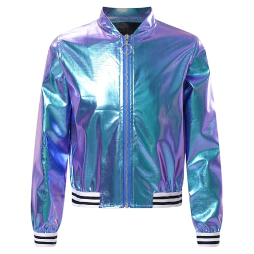 Kids Girls Shiny Metallic Jackets Boys Long Sleeve Motorcycle Coats Outerwear Hip Hop Jazz Performance Dancewear