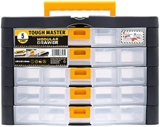 TOUGH MASTER Sturdy Stackable 5 Drawer Organiser Storage Case with Comfortable Carry Handle for Sorting Small Household Bits, DIY Accessories and General Items