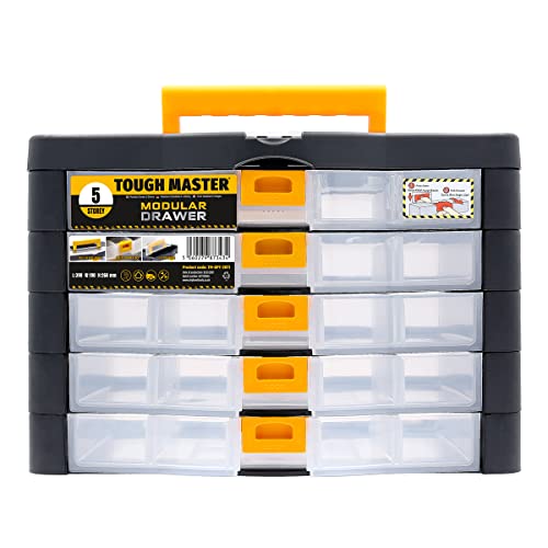 Tool Box 5 Drawer Organiser Stackable Storage Case With Comfortable Carry Handle for Sorting Small Household Bits, DIY Accessories and General Items TOUGH MASTER