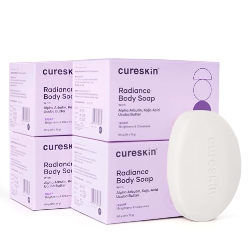 Image of Cureskin Radiance Body Soap | For Pigmentation & Sun Damage with Alpha Arbutin, Kojic Acid and Ucuba Butter | Soap Tan Removal, 75 g (Pack of 8)