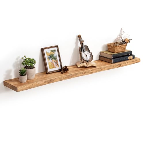 KovaScape 48in Live Edge Solid Elm Floating Shelves, Natural, Set of 1