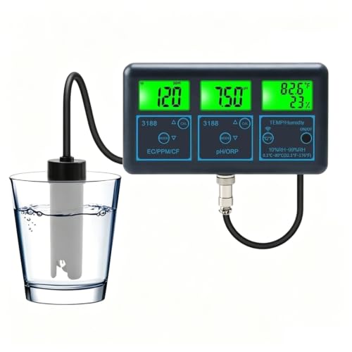 WHOOLEFUN Probador De Calidad del Agua 7 En 1, Medidor De Ph Temp RH Tds EC CF Orp Probador De Agua, Herramienta De Prueba De Agua Inteligente, para Piscina, Agua Potable