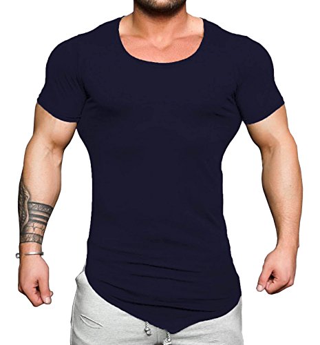 COOFANDY Mens Workout Tee Short Sleeve Gym Training Bodybuilding Muscle Fitness T Shirt,Dark Blue,Medium