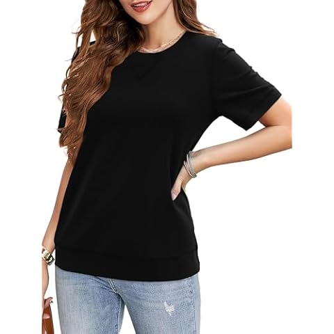 Elesomo Womens Sweatshirts Short Sleeve Pullover Summer Shirts, Black L Cover
