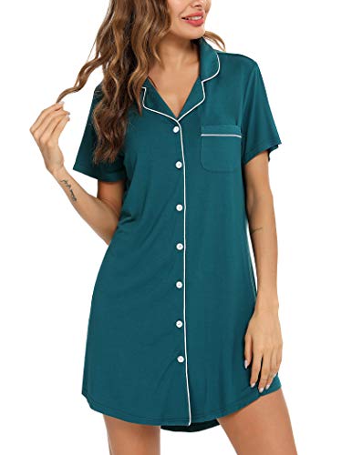 Image of Pjmlifecoco Nightgown for Women Button Down Sleepshirt Short /Long Sleeve Nightdress Soft Modal Sleepwear S-XXL